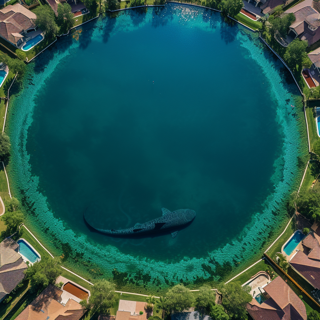 Giant Shark Swimming Near Homes