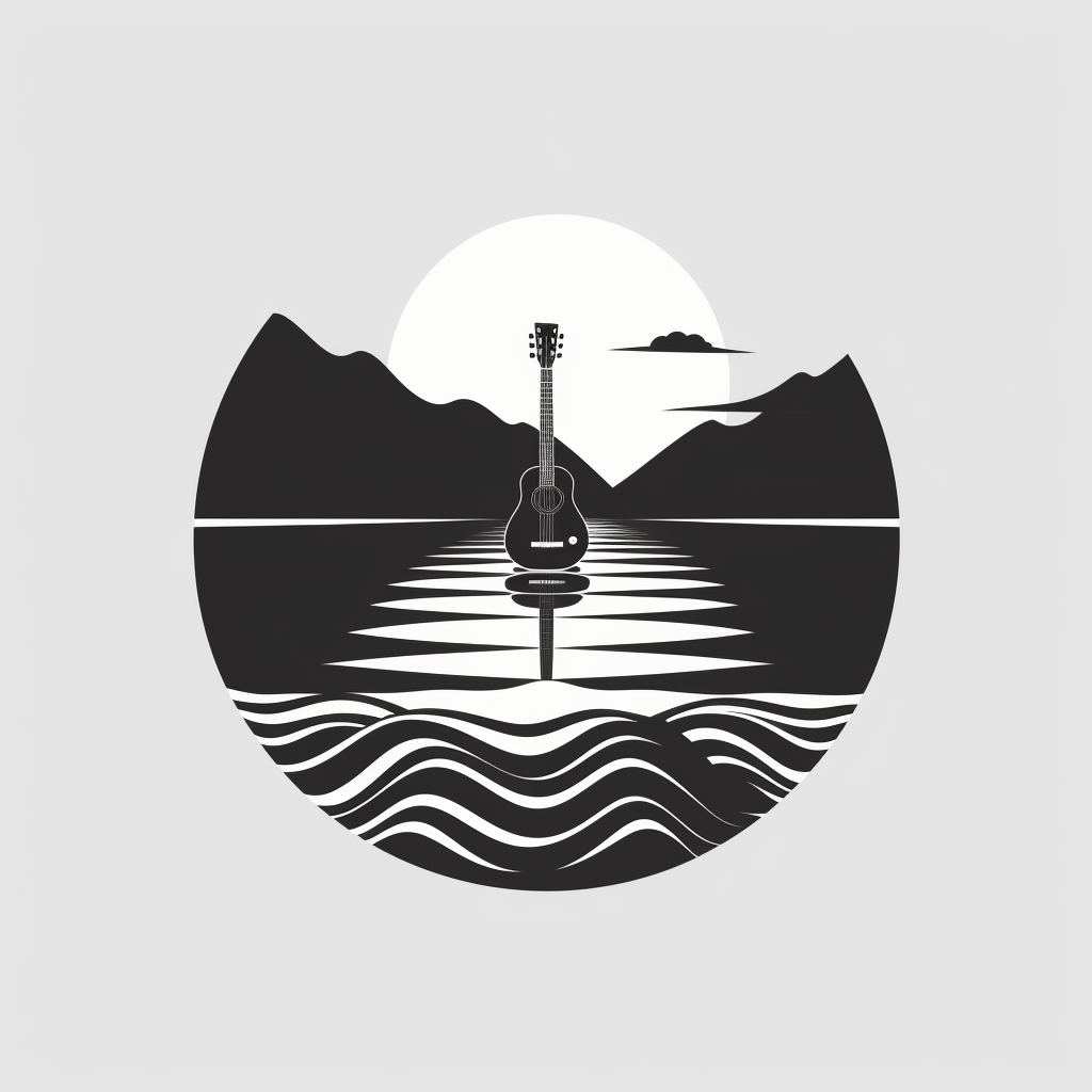 Black and white logo of lake with ripples