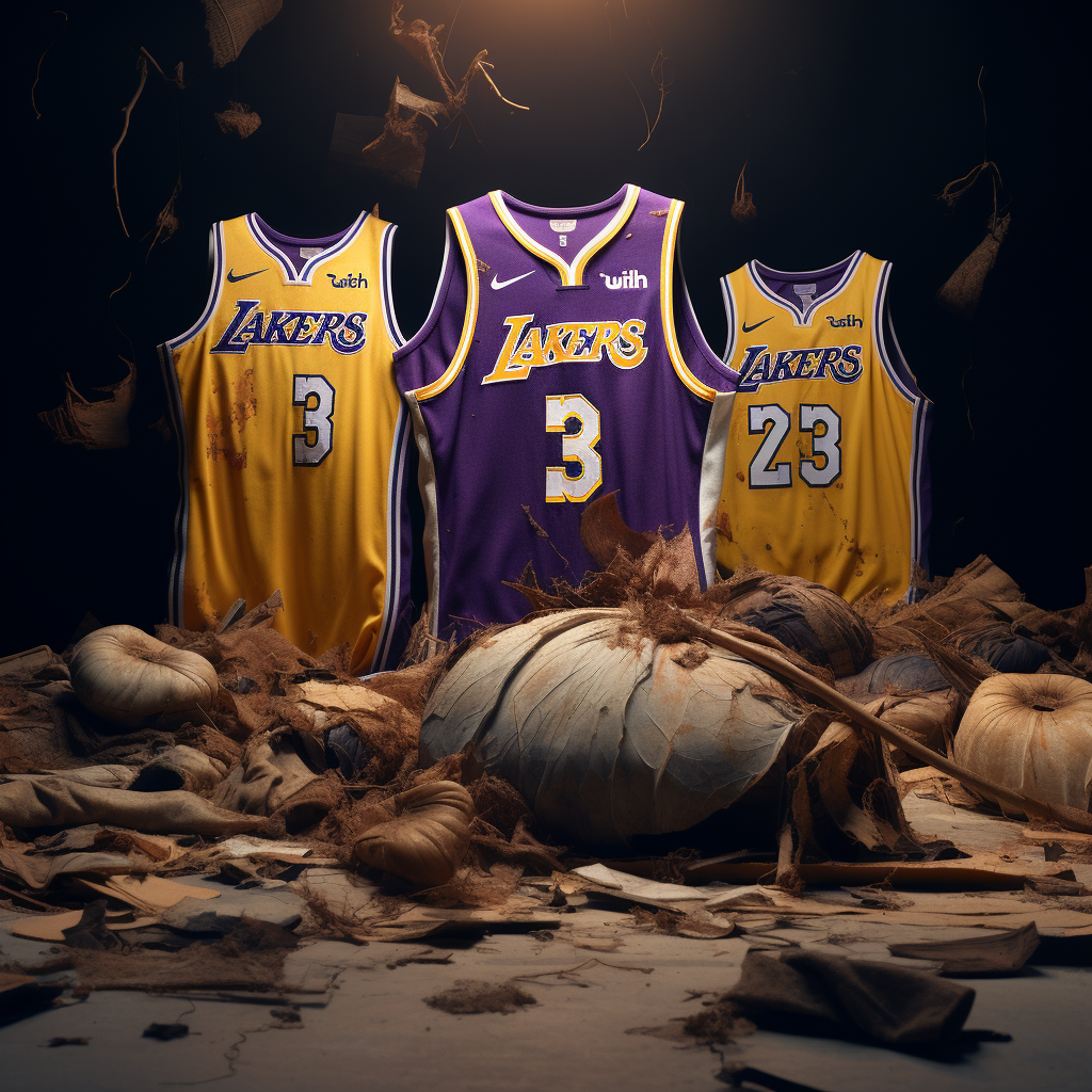 Three Ripped Up Lakers Jerseys Side by Side