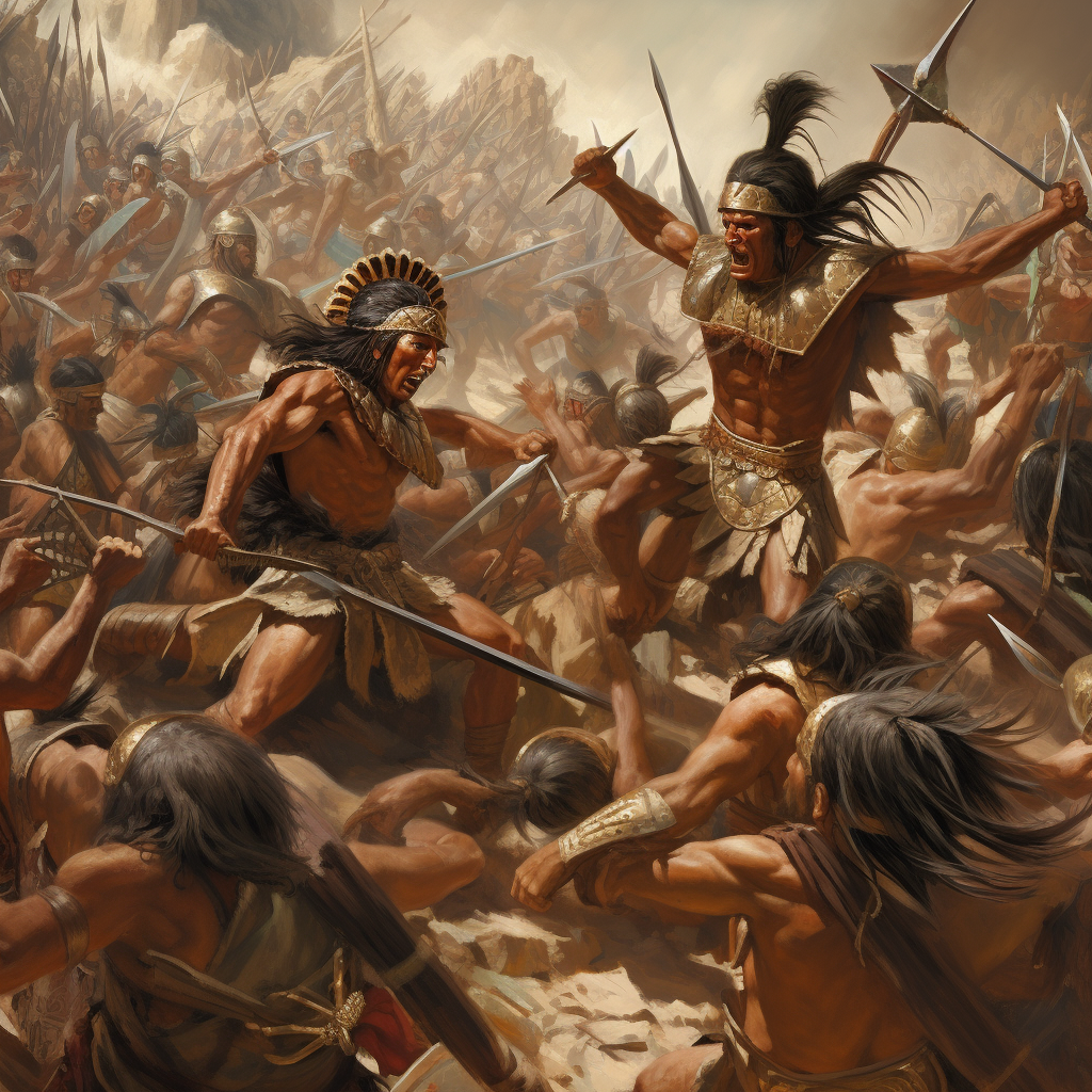 Lamanites and Nephites engaged in epic battle