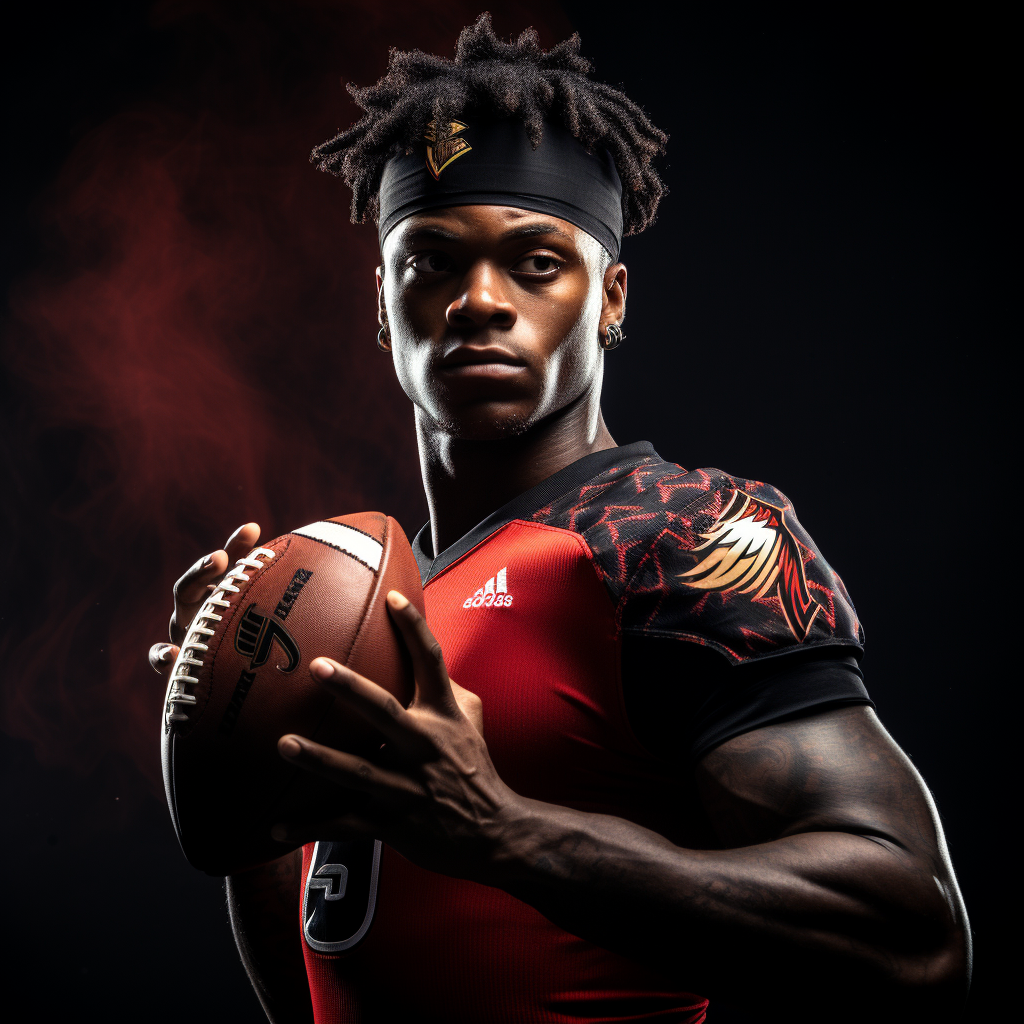 Lamar Jackson throwing football with dramatic dark background