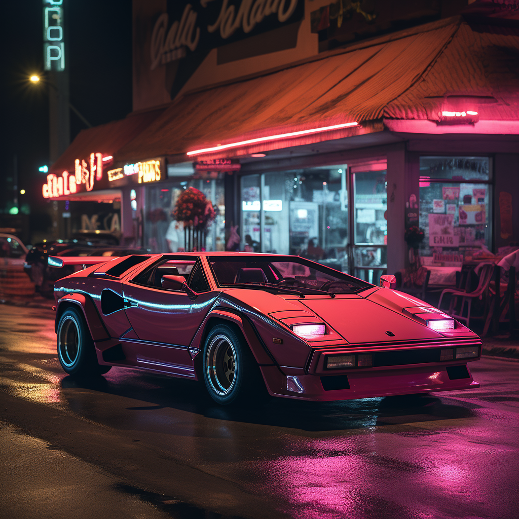 Lamborghini Countach outside Retro Diner