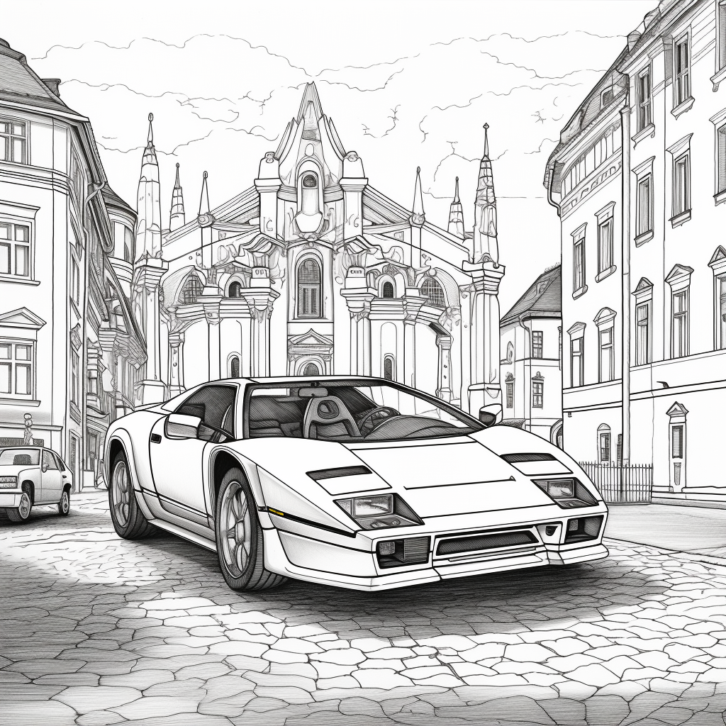 Black lines coloring page of Lamborghini Diablo in Munich