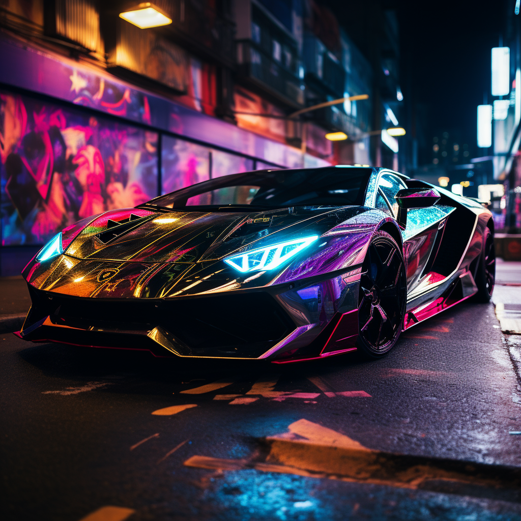 Lamborghini speed in cyberpunk city