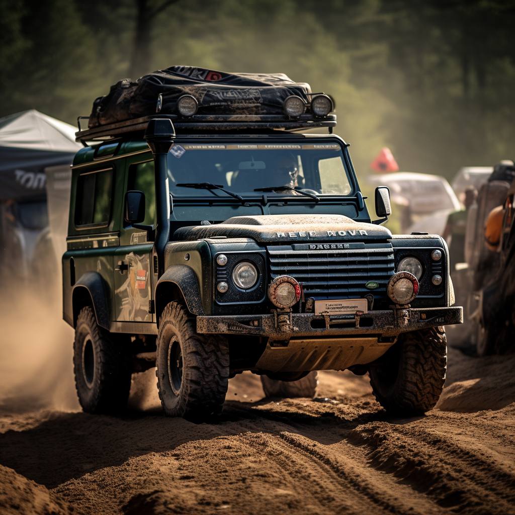 Land Rover Defender with WRC inscriptions