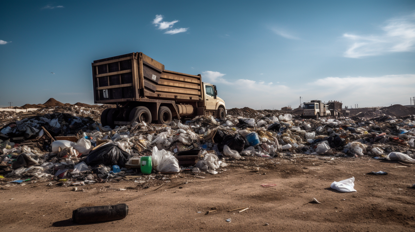 Piles of landfill waste, recyclable materials, and donation items