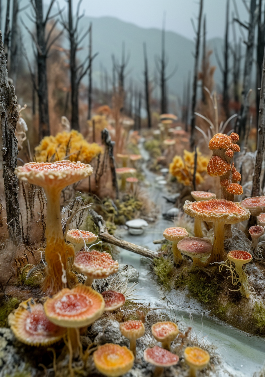 Bacterial and fungal colonies on landscape