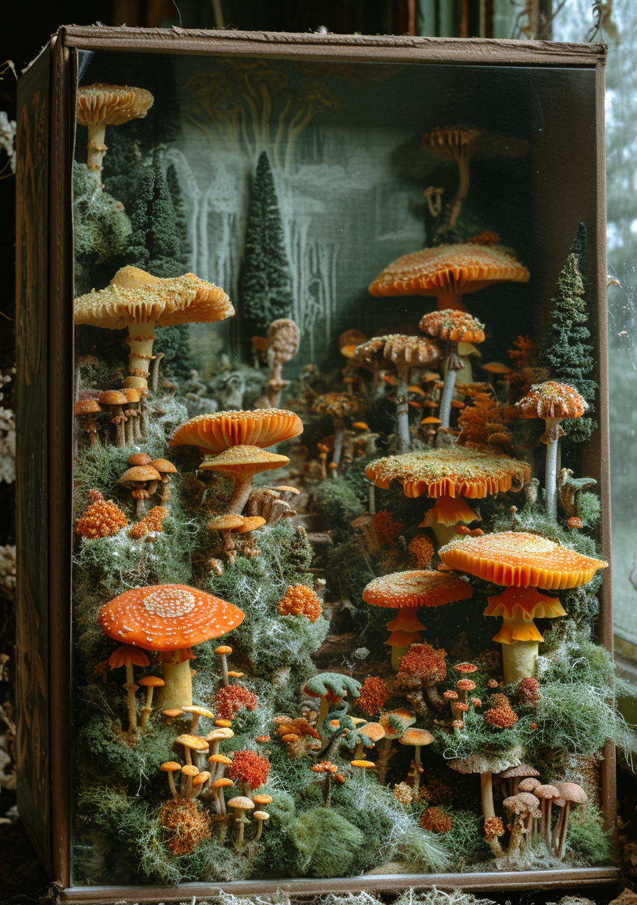 Bacterial fungal colonies in landscape diorama