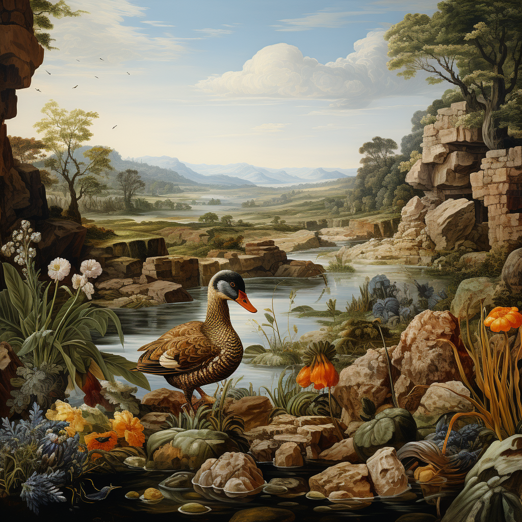 Duck in Albrecht Durer Style Landscape