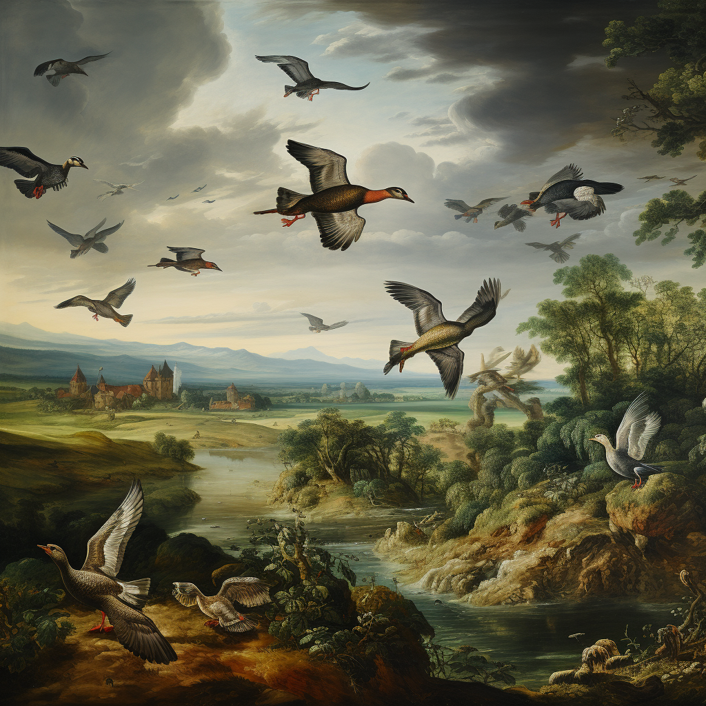 Ducks in Flight Albrecht Durer Style