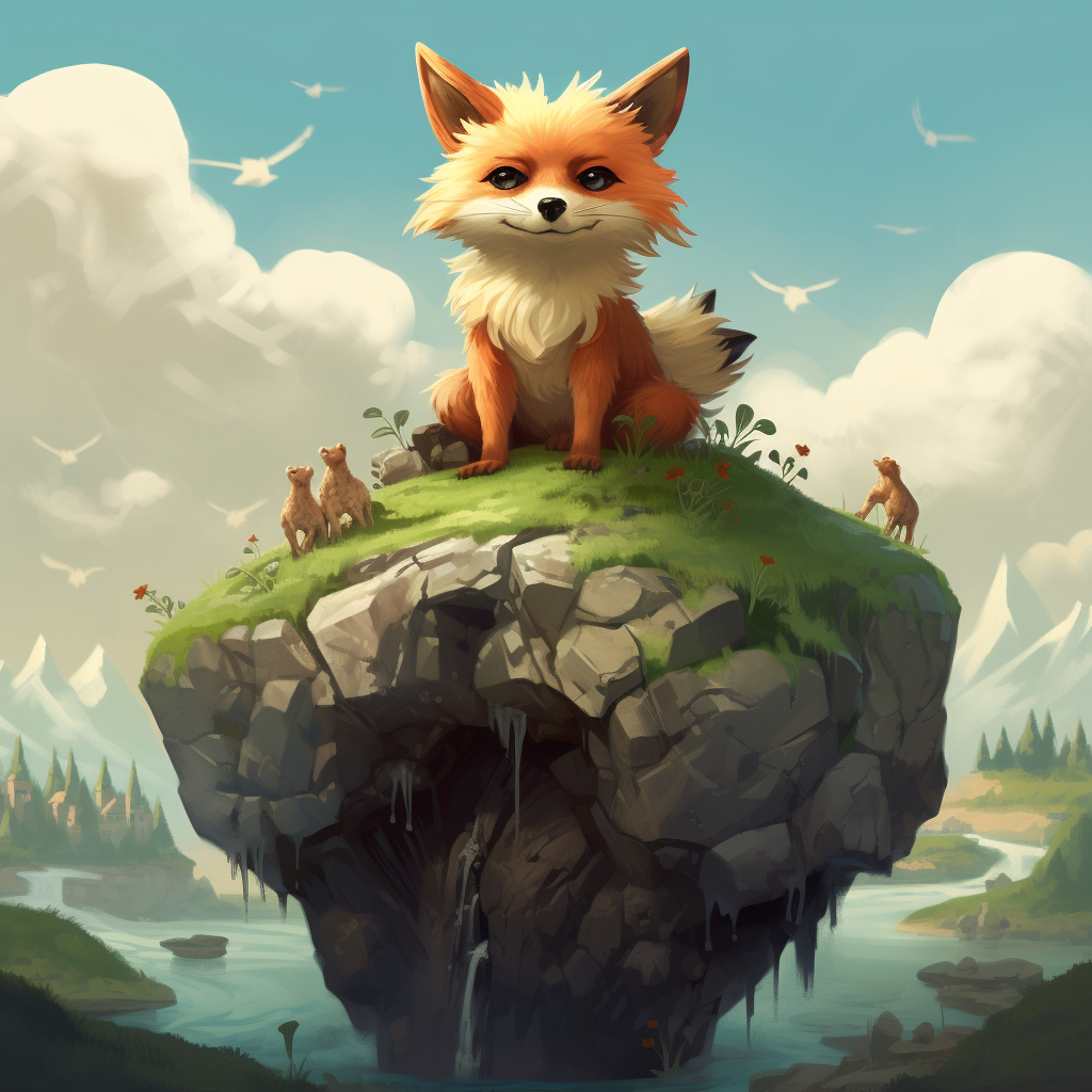 Colorful fox illustration in landscape