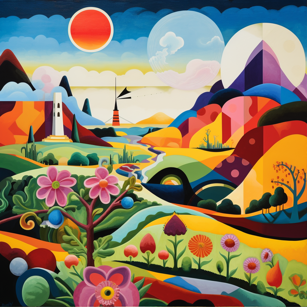 Colorful landscape artwork by Richard Lindner