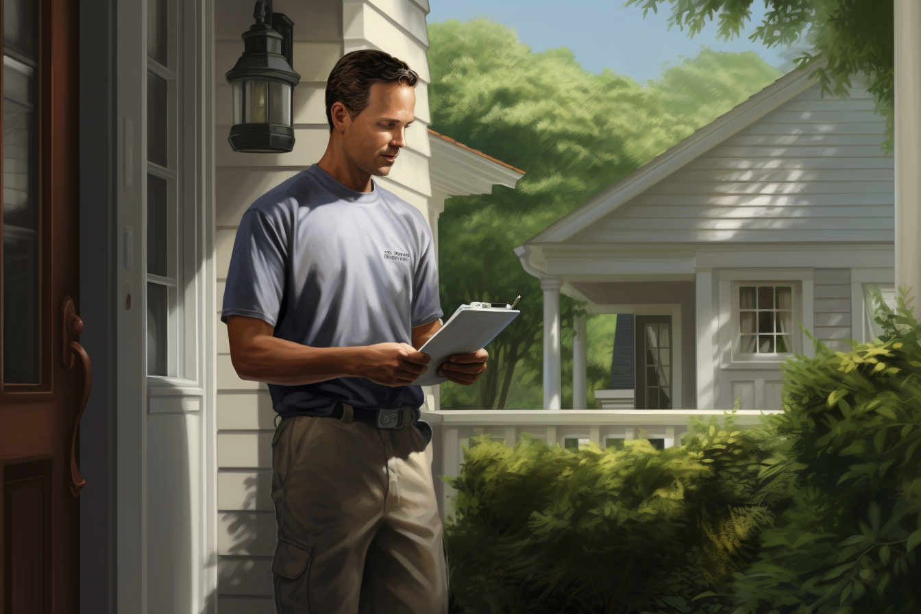 Landscaper talking to homeowner with clipboard