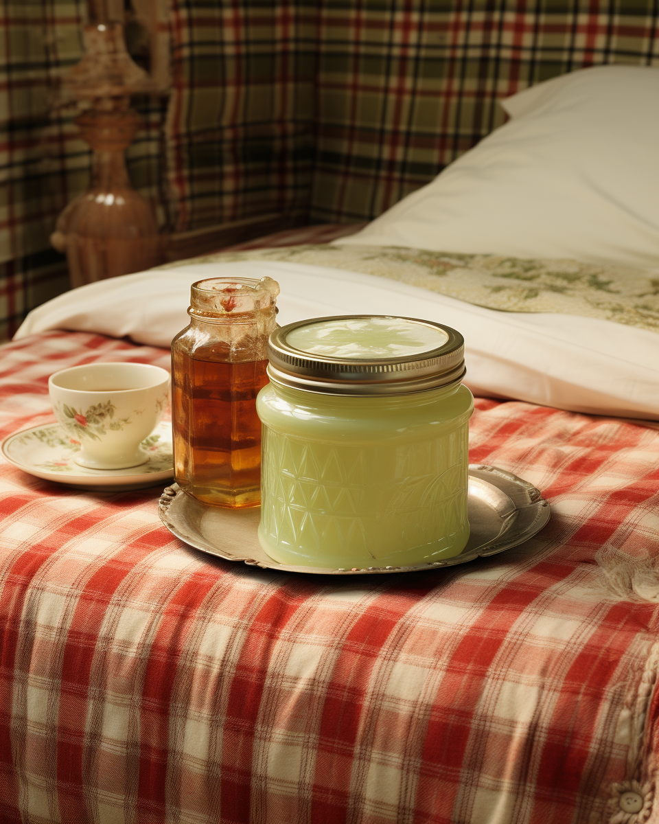 Lanolin butter jar on mattress