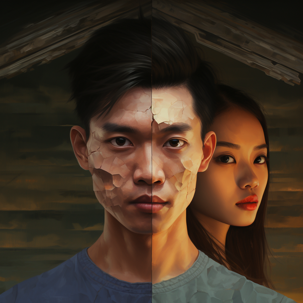 Young Laotian Man and Woman Split Face