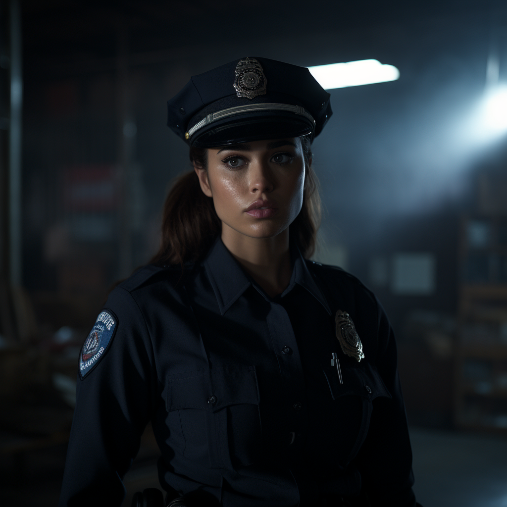 LAPD female cop in uniform looking fearful and confused