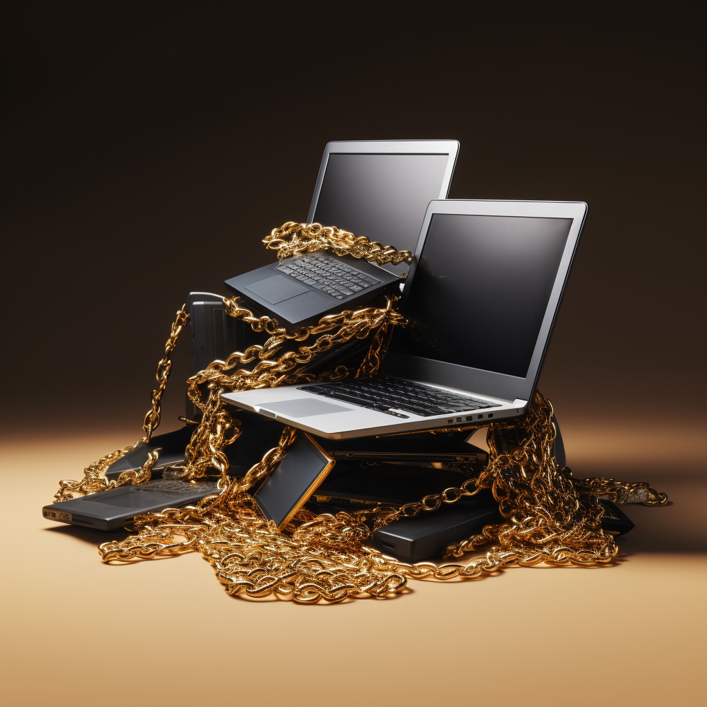 Linked laptops with gold chains