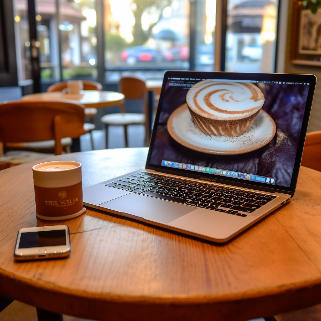 Laptop and phone on table