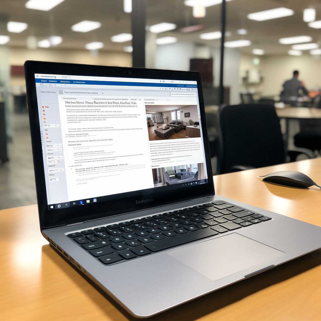 Laptop with Document in Modesto Office