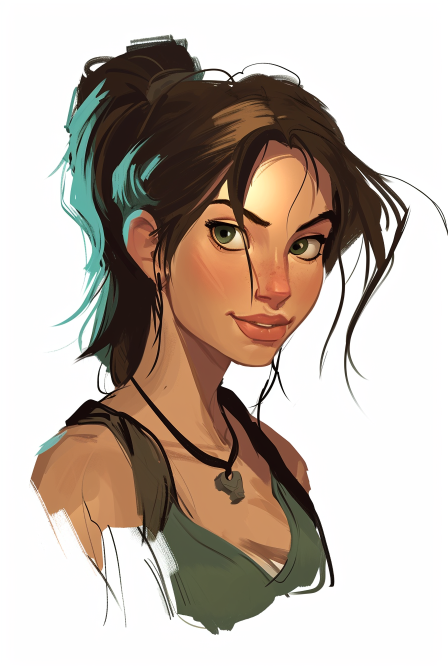 Lara Croft character concept sketch in Disney style