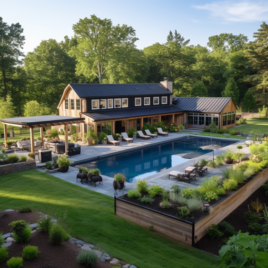 Large Backyard with Modern Pool Seats