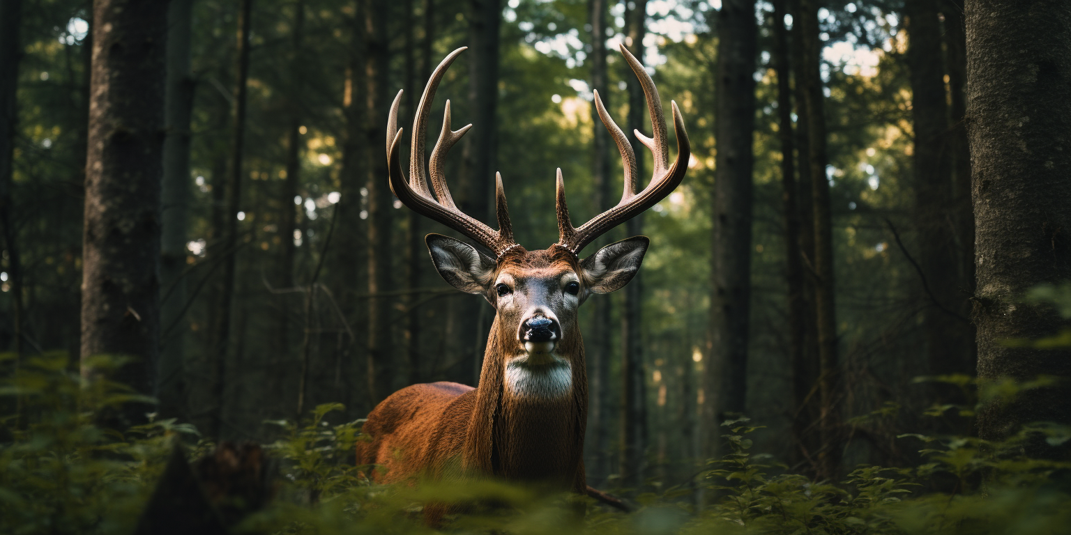 Close-up of a majestic buck staring into the camera