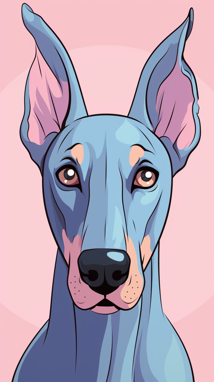 Cute Doberman Cartoon in Pink and Blue