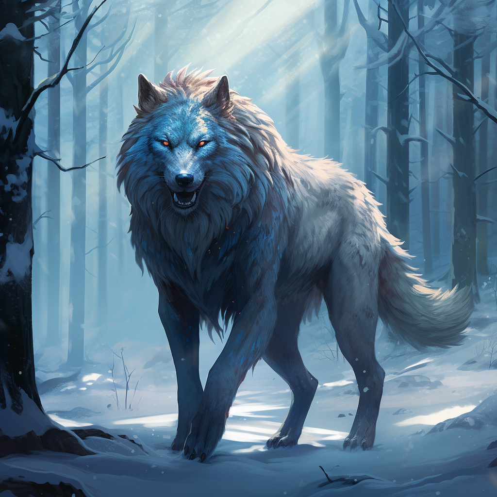 Majestic dire wolf in snowy forest