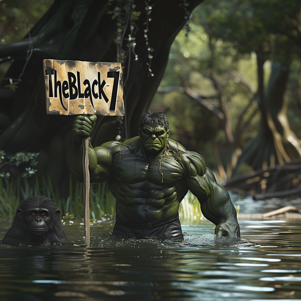 Large Evil Hulk with Monkey Head in River