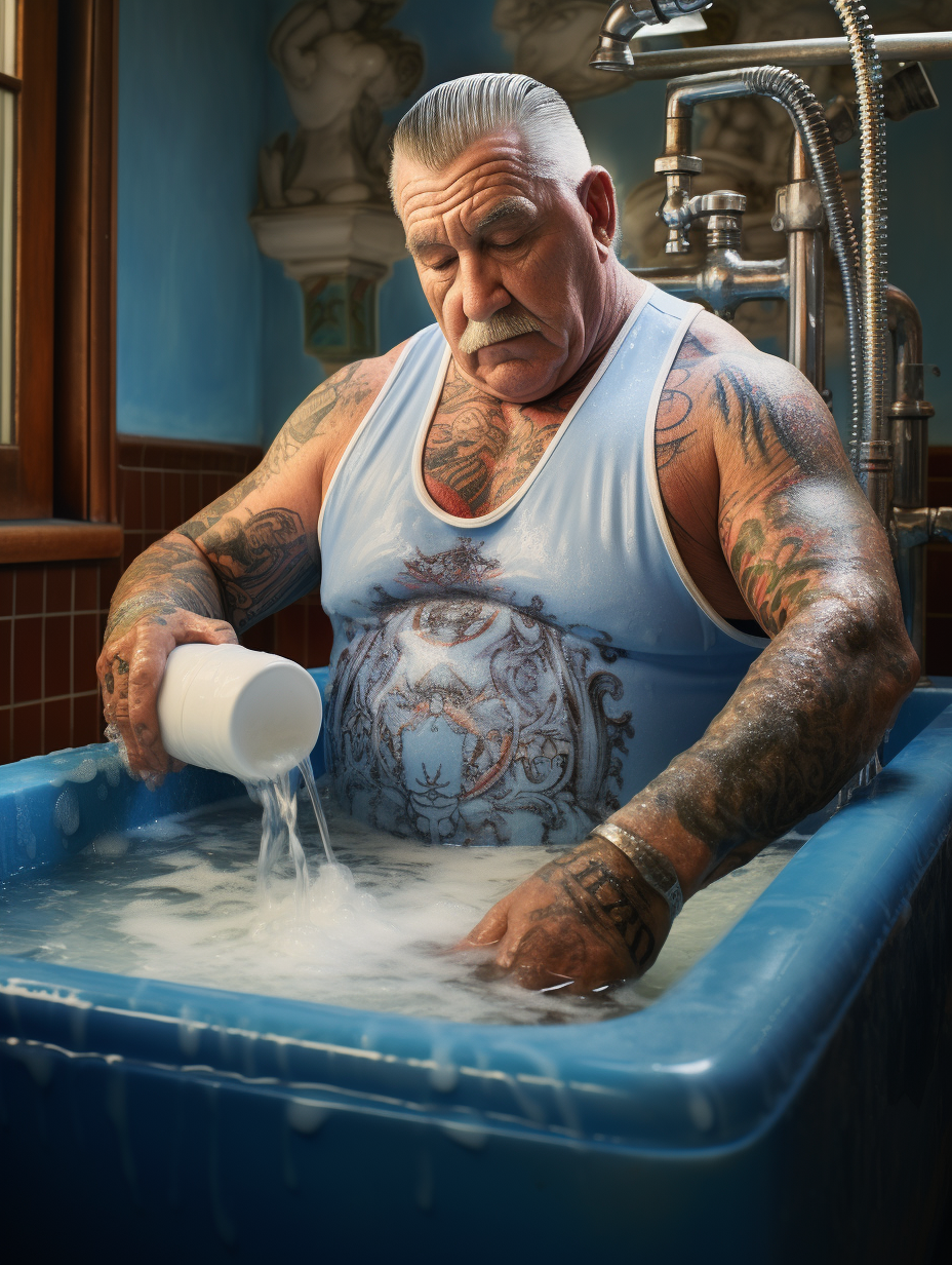 70-year-old bodybuilder enjoying hot tub