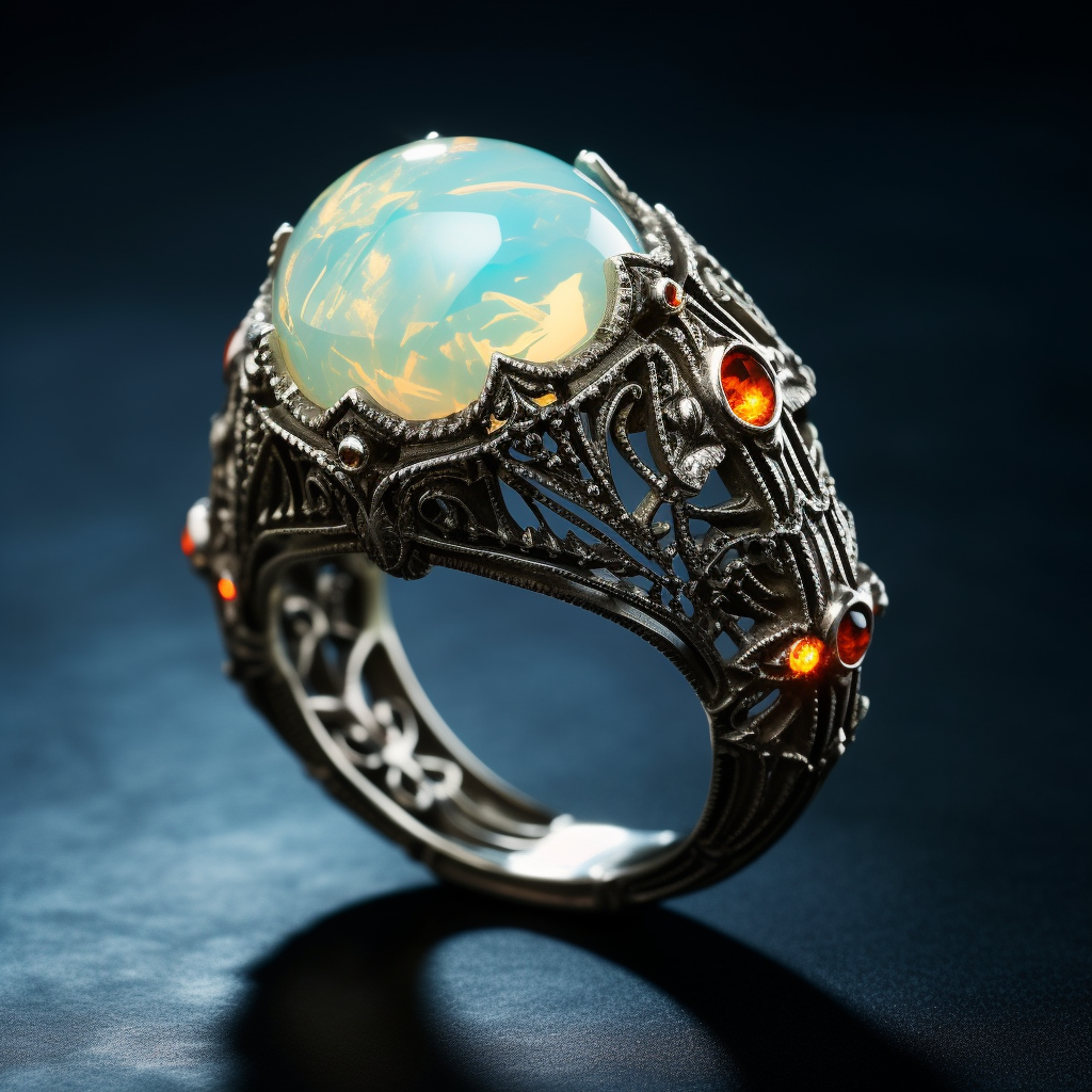 Opulent Opal Ring with Intricate Medieval, Art Deco, and Victorian Designs