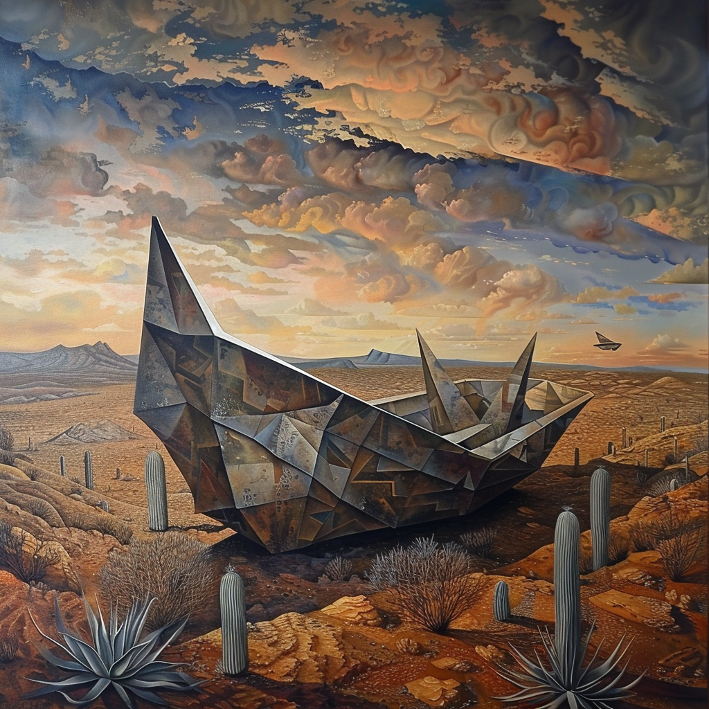 Desert paper boat surreal painting