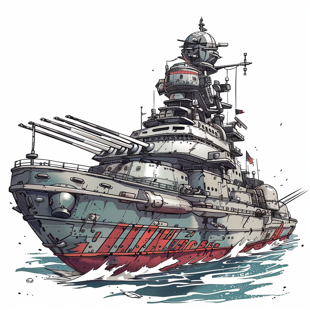 Digital colored chibi warship illustration