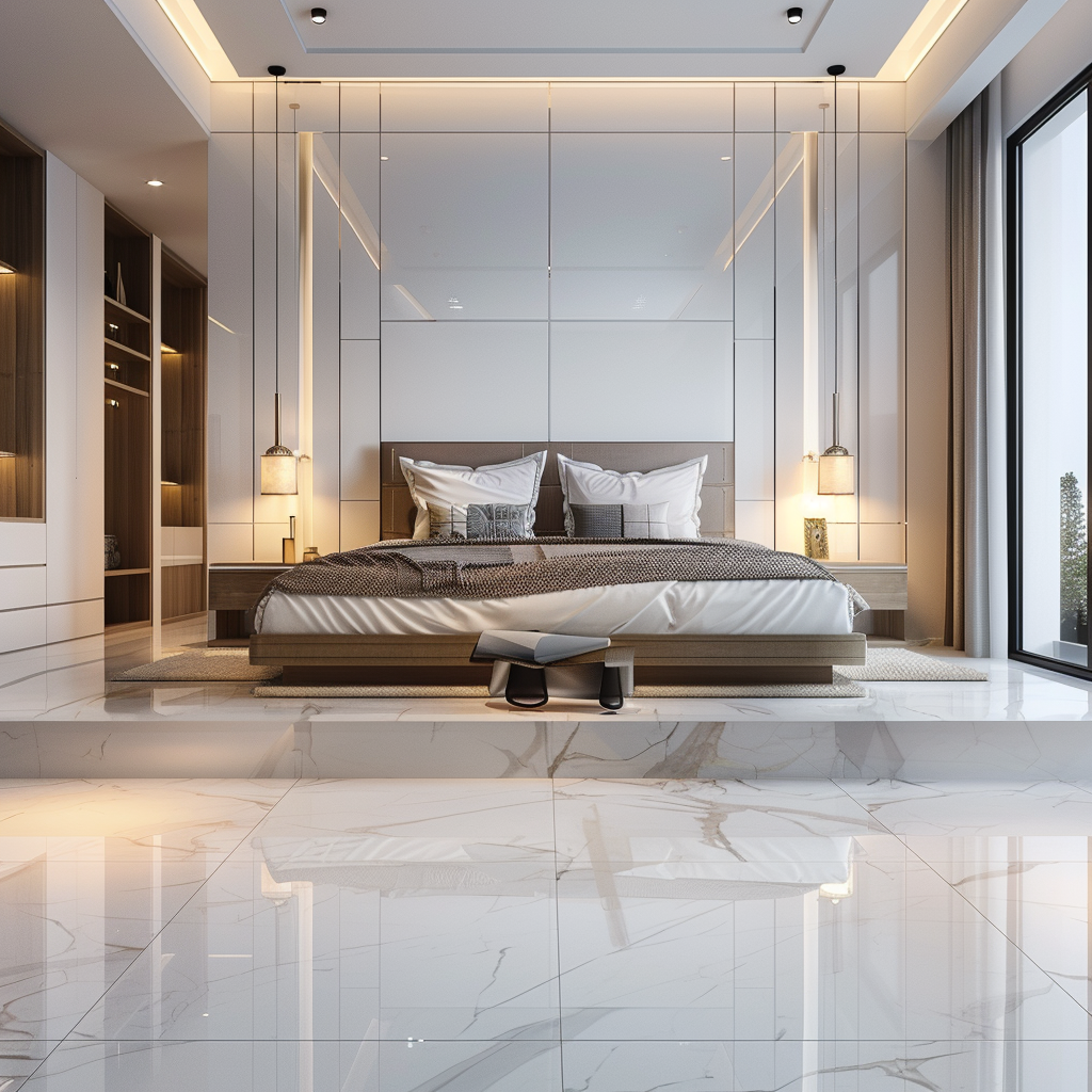 Large bedroom with porcelain floor