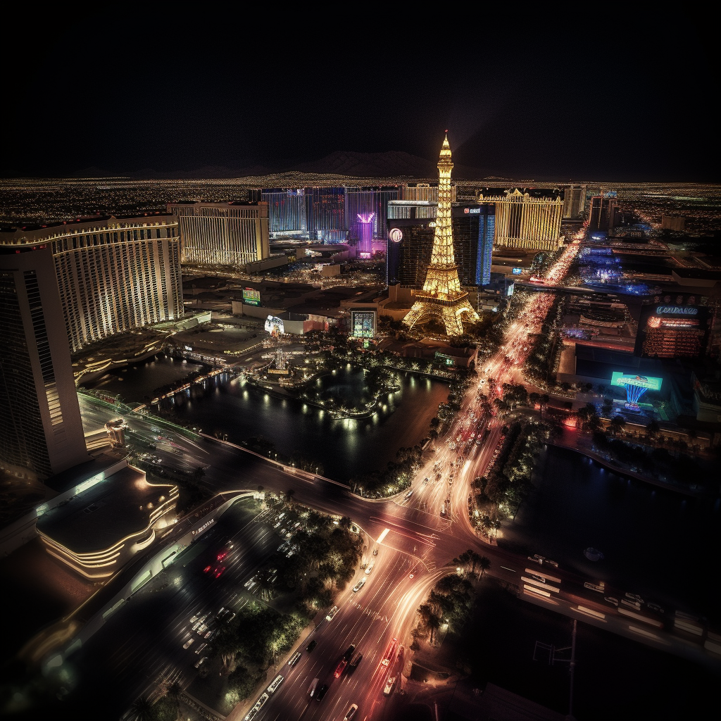 Las Vegas night skyline with bright lights