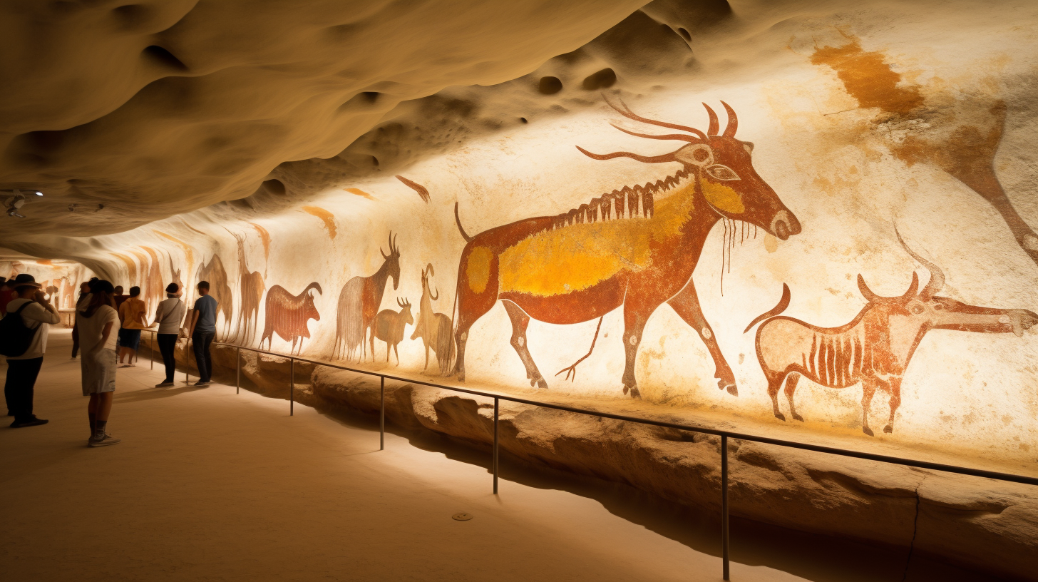 Prehistoric cave painting with highlighted background