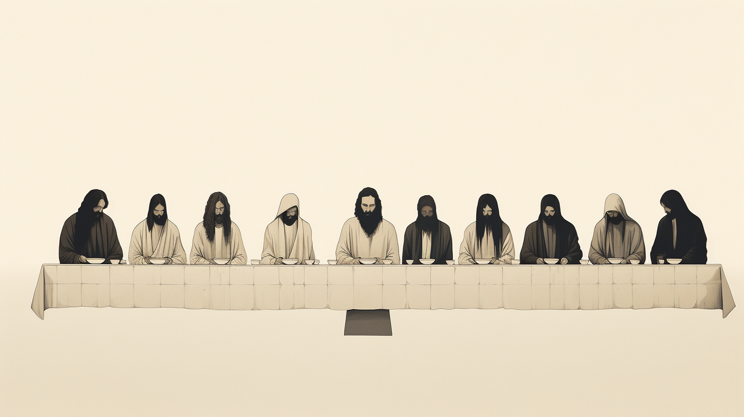 Black and white Last Supper character drawing