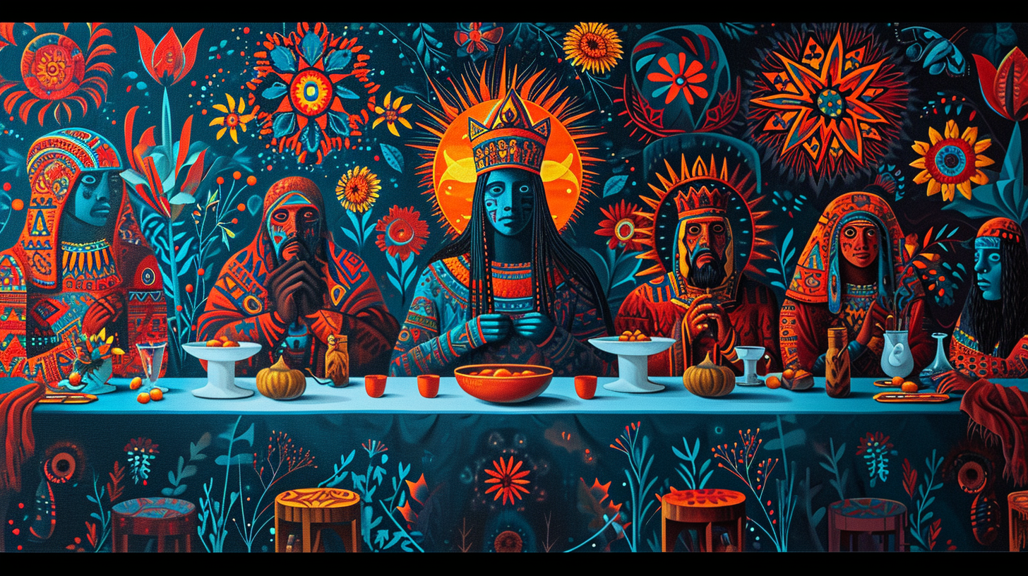 Huichol Style Last Supper with Psychedelic Details