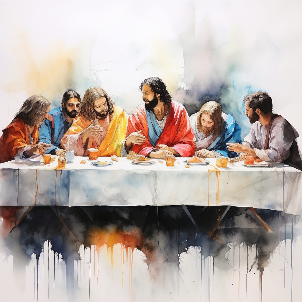 Beautiful Watercolor Painting of Last Supper