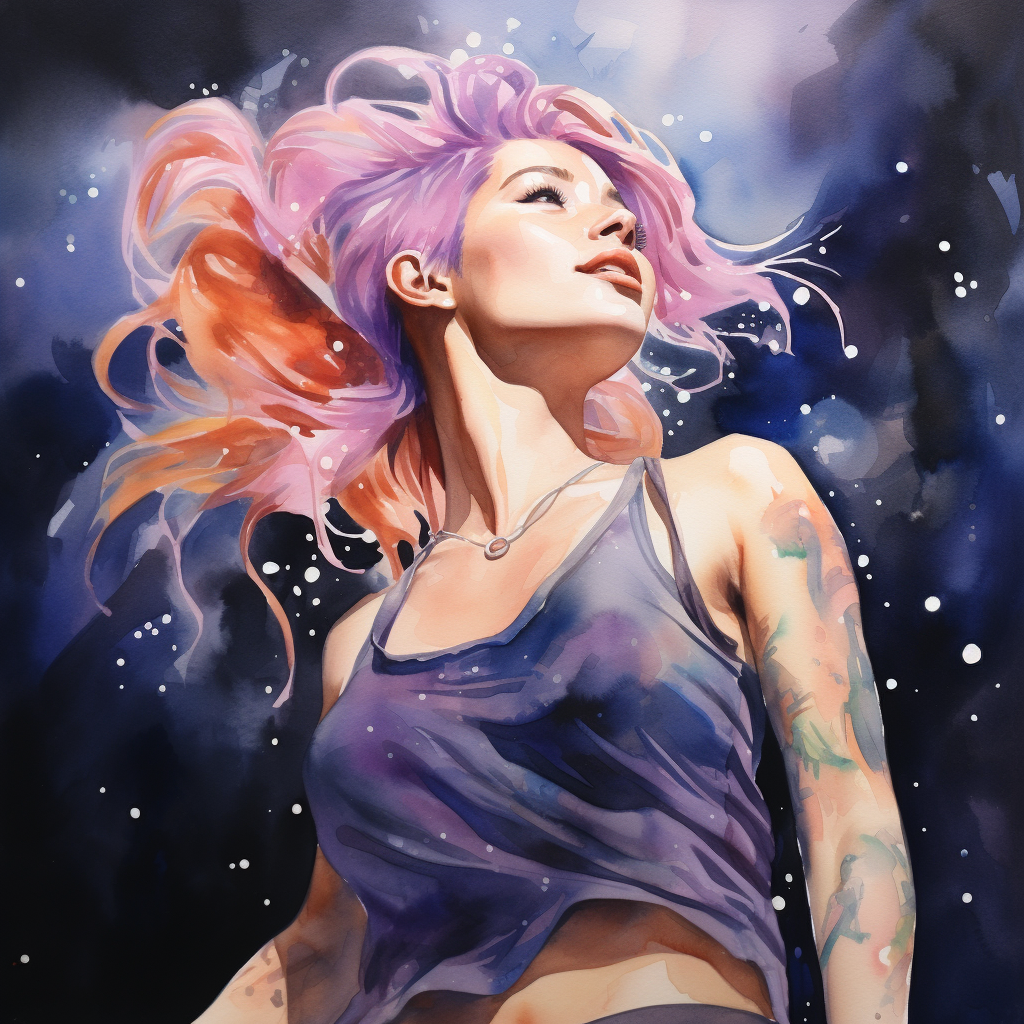 Girl with Purple Hair Dancing at Night