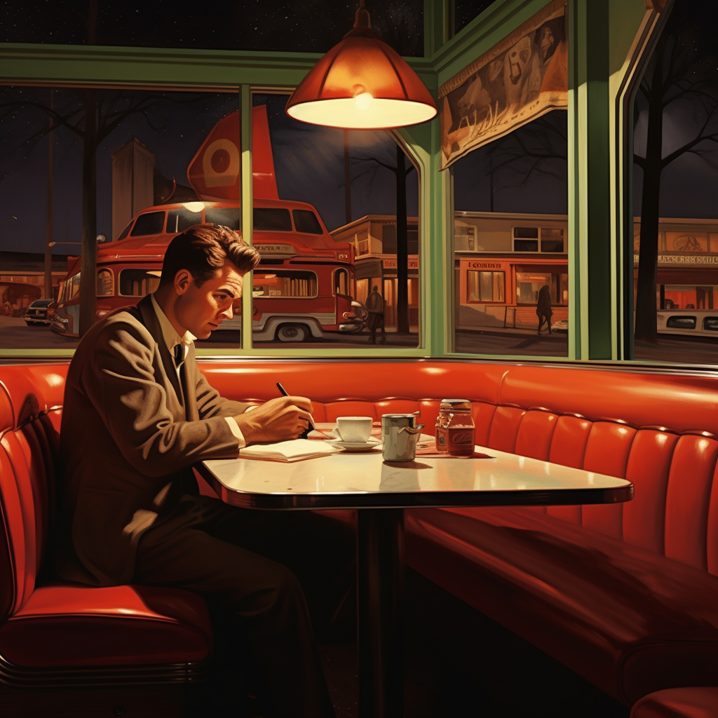 Person sitting in 1950's diner booth