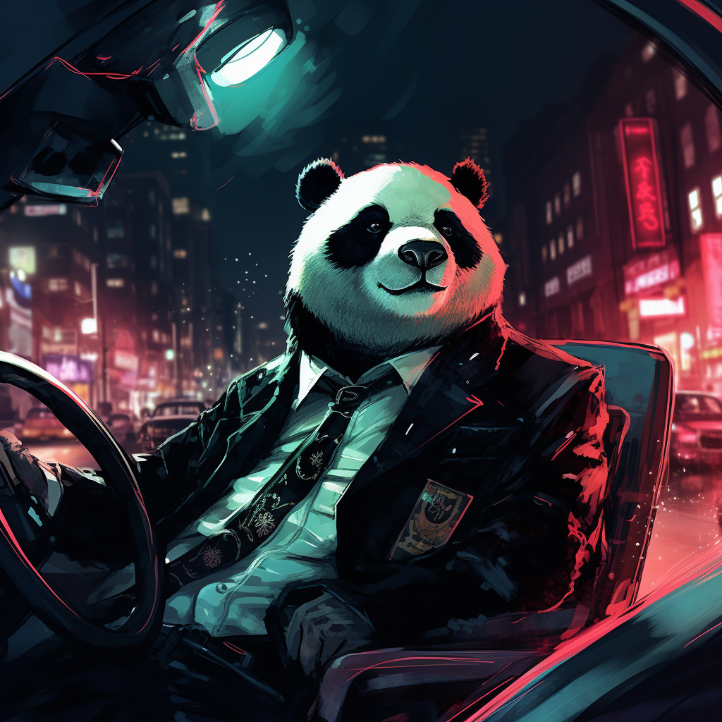 Panda mafia boss driving at night