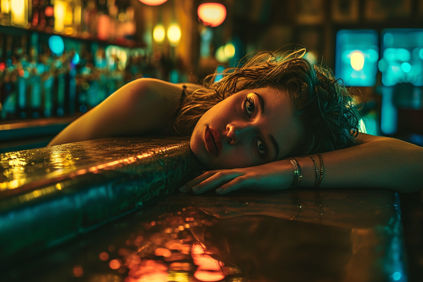 Exhausted woman in bar