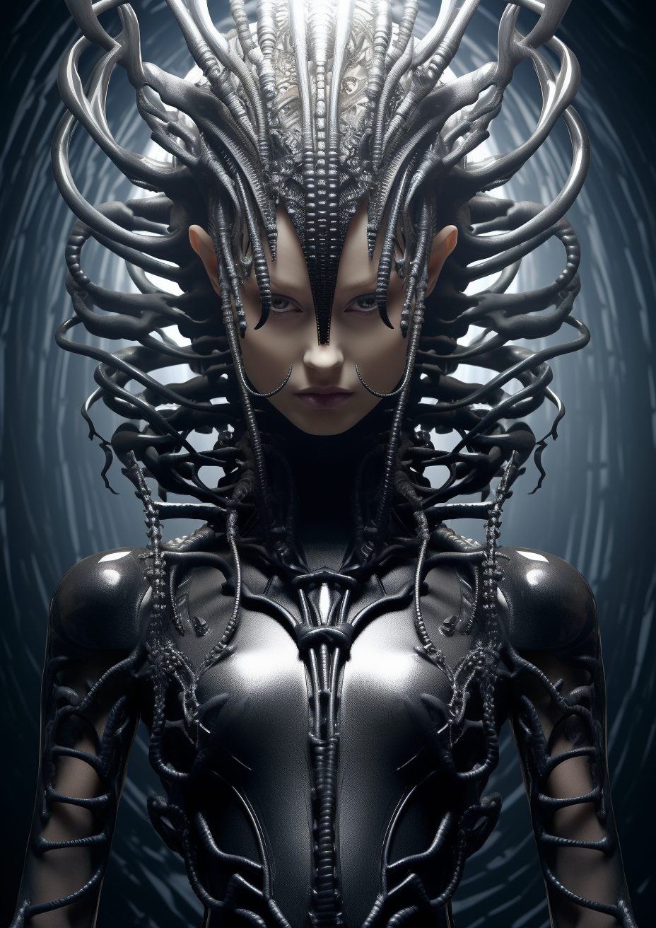 Woman in Latex Dress in Giger Style