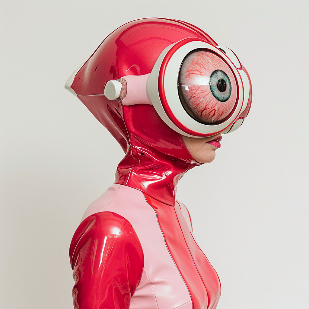 Woman in Latex Suit with One Big Eye