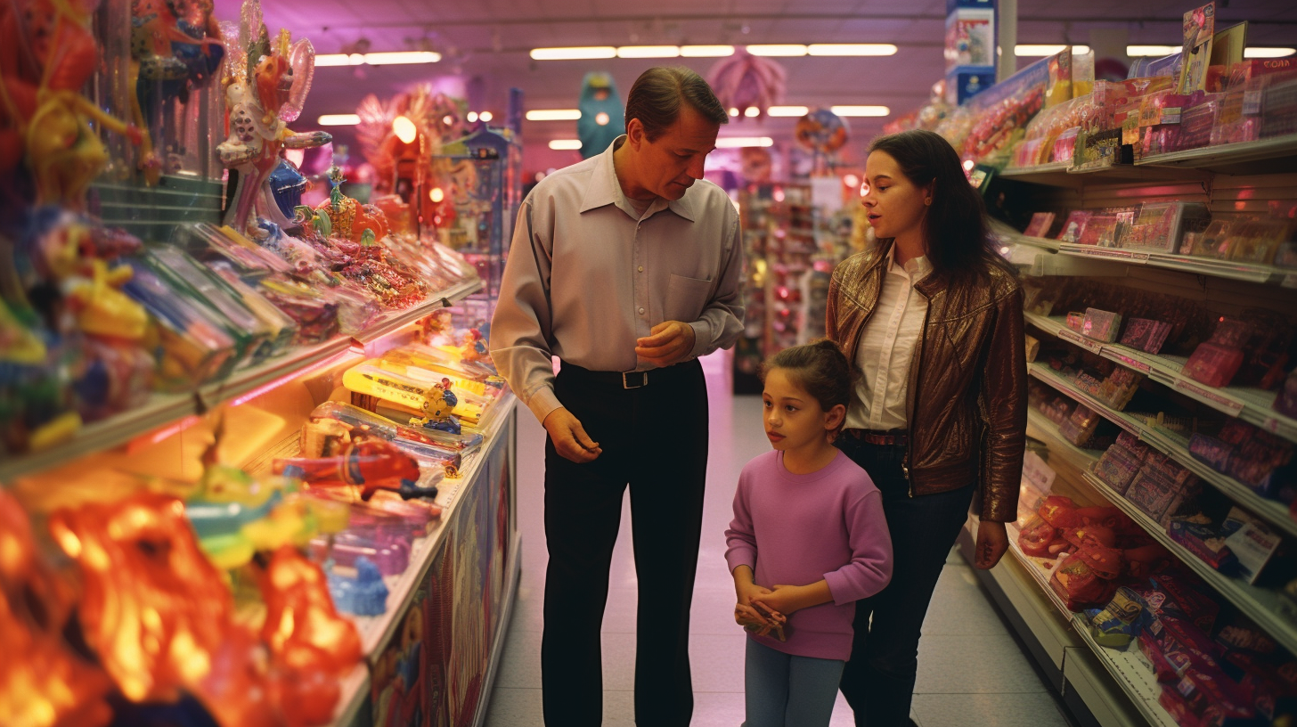 Latin family shopping for toys