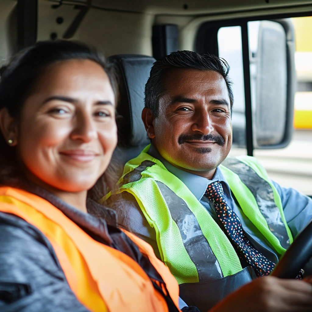 Latin truck drivers in cabin