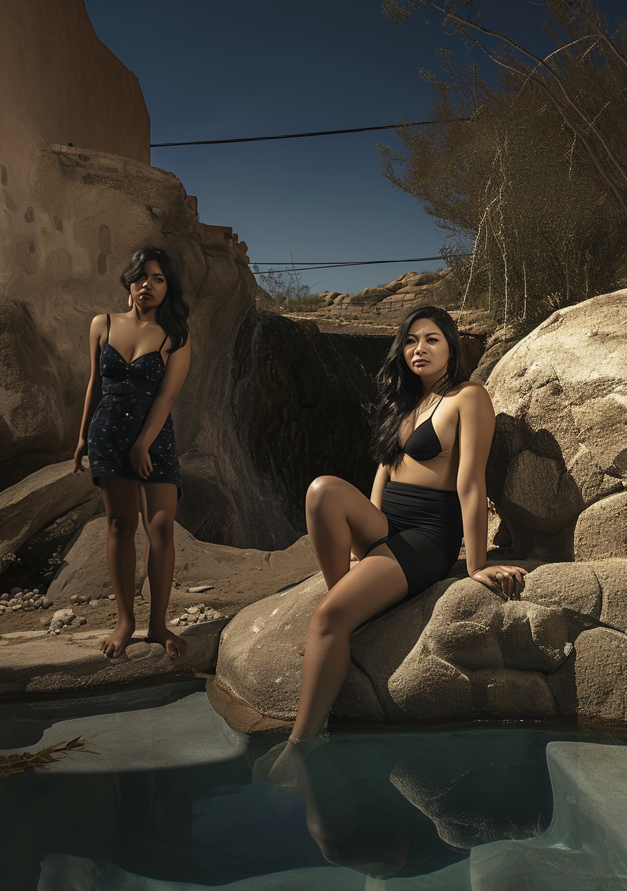 Two Latin American women at desert pool