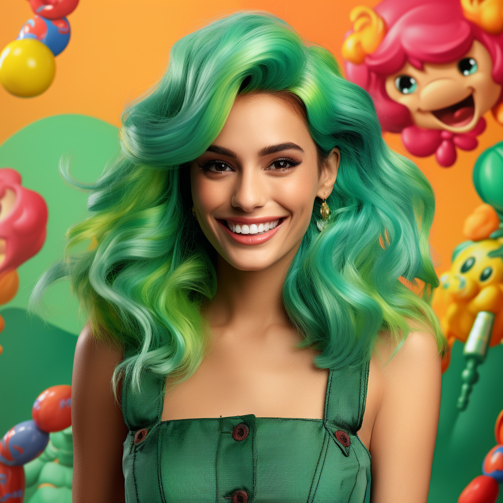 Latina Julia Roberts with Green Hair in Candy Land