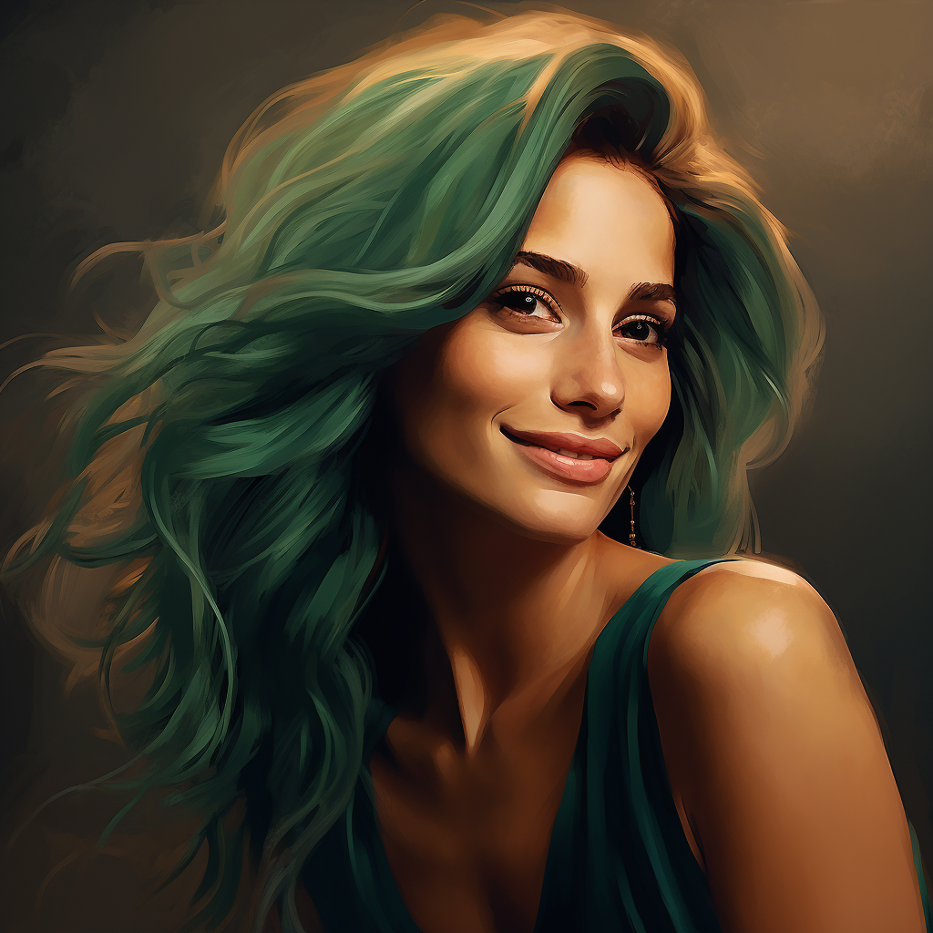 Latina Julia Roberts with stunning green hair and dimples